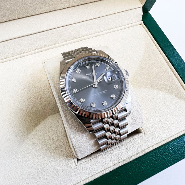 Rolex Datejust 41mm Diamond Dial Fluted Bezel Oyster Perpetual