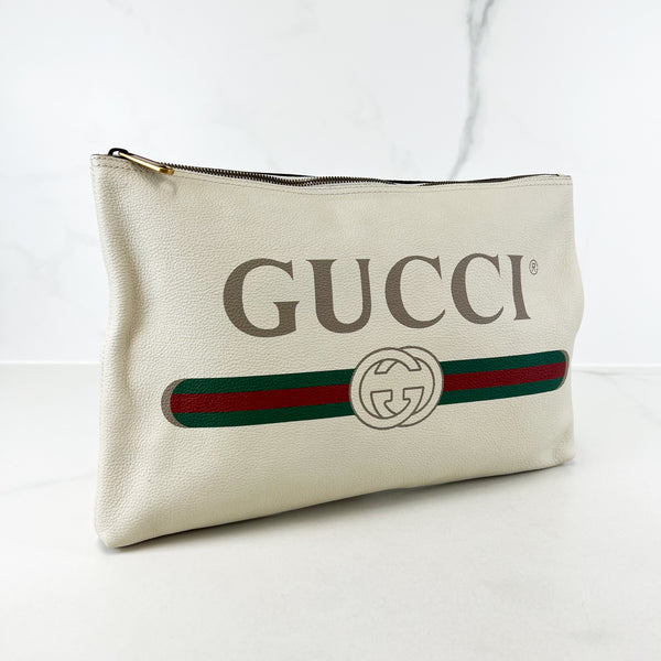 Gucci Bone Leather Logo Porforlio Pouch