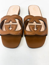 Gucci Tan Interlocking G Slides Size 37