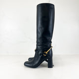 Gucci Black Leather Horsebit Tess Tall Boots Size 36