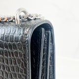 Saint Laurent Sunset Medium Black Croc Shoulder Bag