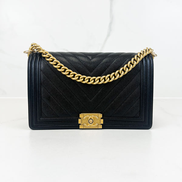 Chanel Black New Medium Caviar Chevron Boy Bag