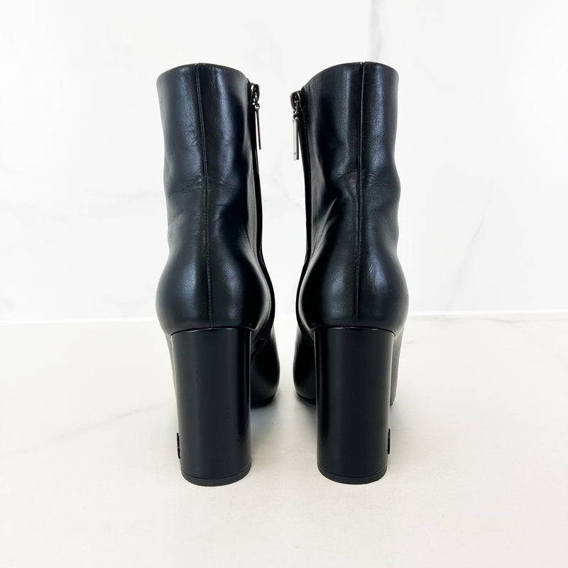 Saint Laurent Smooth Leather Heel Ankle Booties Size 39