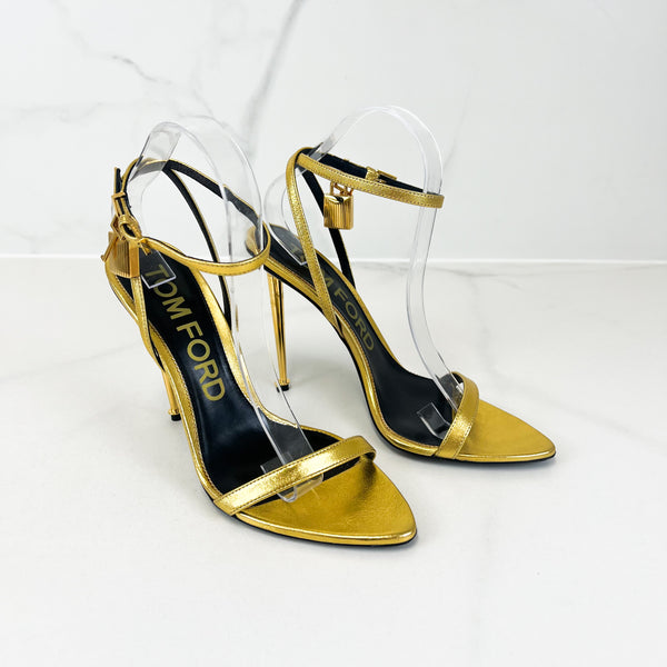 Tom Ford Leather Gold Padlock Sandal Size 40