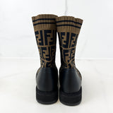 Fendi Black Canvas and Leather Rockoko Ankle Length Boots Size 36