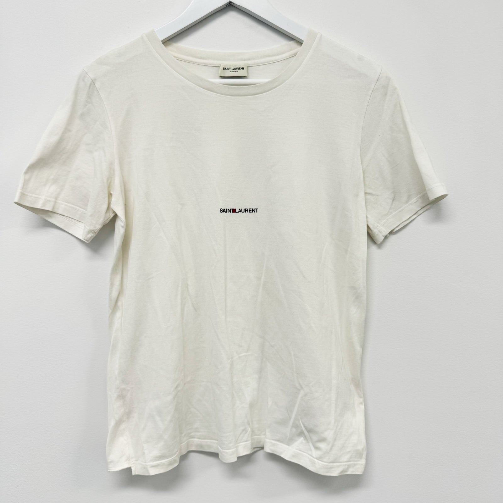 Saint Laurent White Logo Print T Shirt Size S