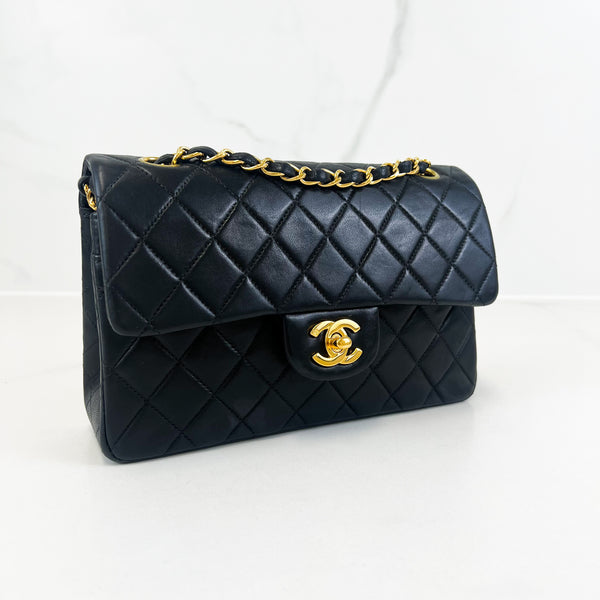 Chanel CC Small Vintage Lambskin Black Classic Double Flap Shoulder Bag