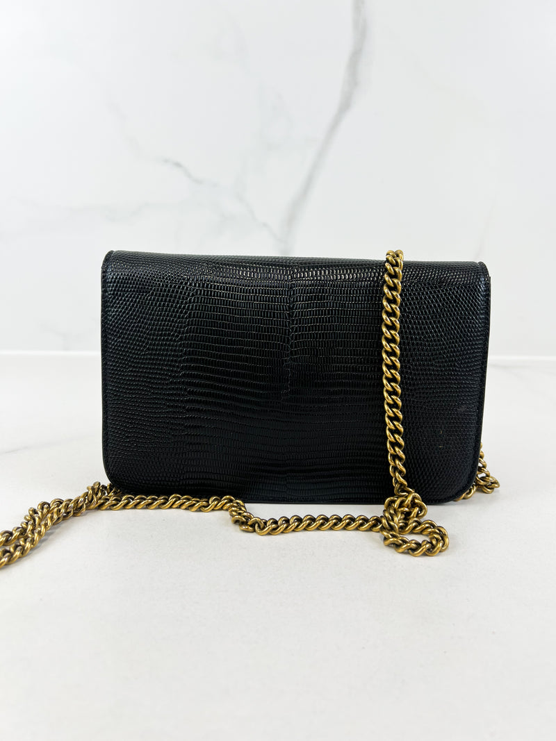 Balenciaga Black Lizard Embossed Leather WOC