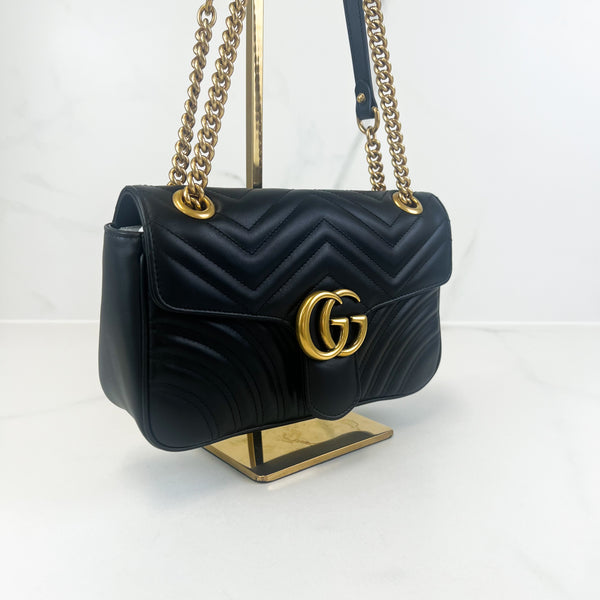 Gucci Black GG Marmont Matelasse Small Flap Shoulder Bag