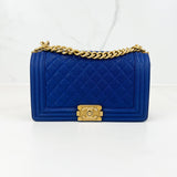 Chanel Blue Old Medium Caviar Boy Bag with Antique Gold Hardware