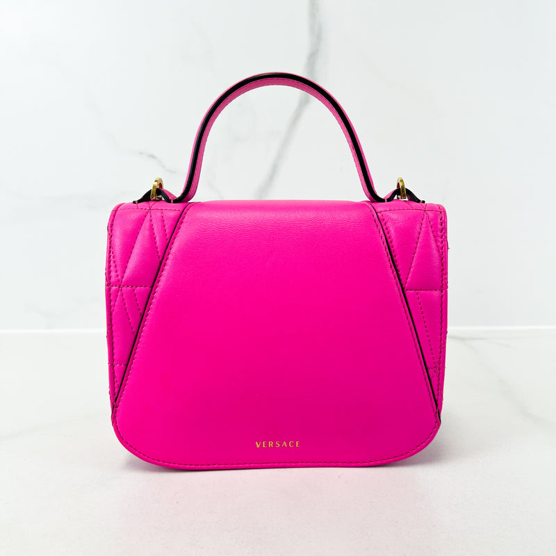 Versace Pink Virtus Quilted Top Handle Bag with GHW