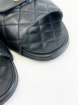 Chanel Black Quilted Leather Slides Size 39