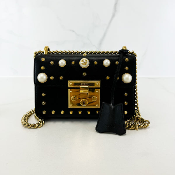 Gucci GG Black Pearl Stud Padlock Shoulder Bag