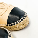 Chanel CC Logo Black & Beige Leather Espadrilles Size 38