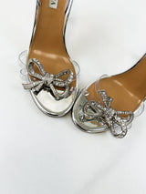 Aquazzura 105 Plexi Crystal Bow Slingback Heeled Sandals Size 39.5