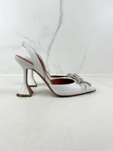 Amina Muaddi White Satin Rosie Sling 95mm Pump Size 35