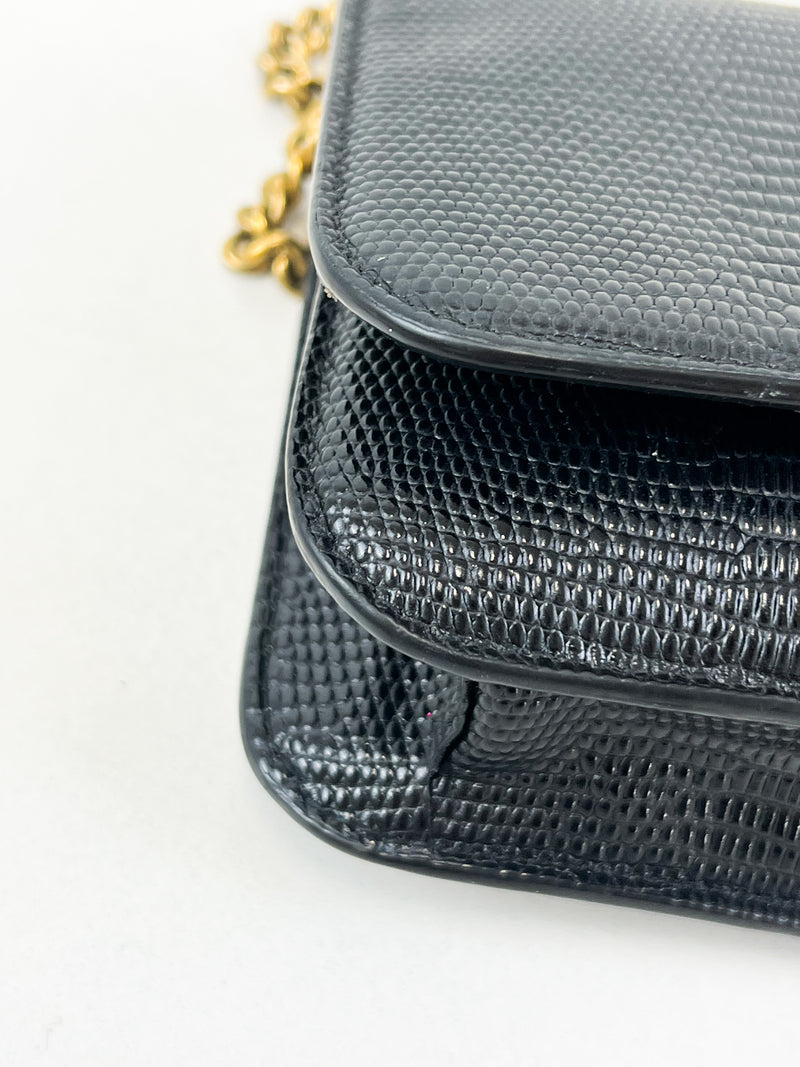 Balenciaga Black Lizard Embossed Leather WOC