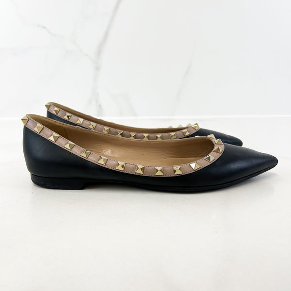 Valentino Garavani Rockstud Black Ballet Flat Size 38.5