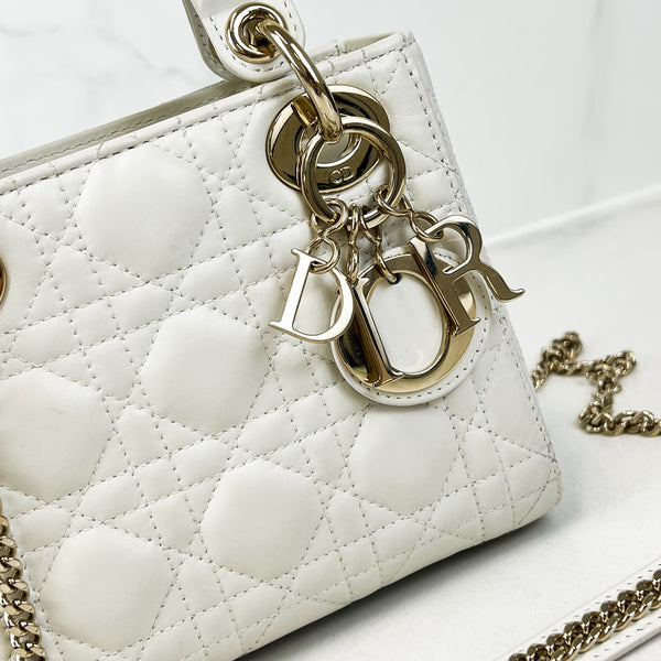 Christian Dior Mini Lady Dior Cannage in Lambskin White