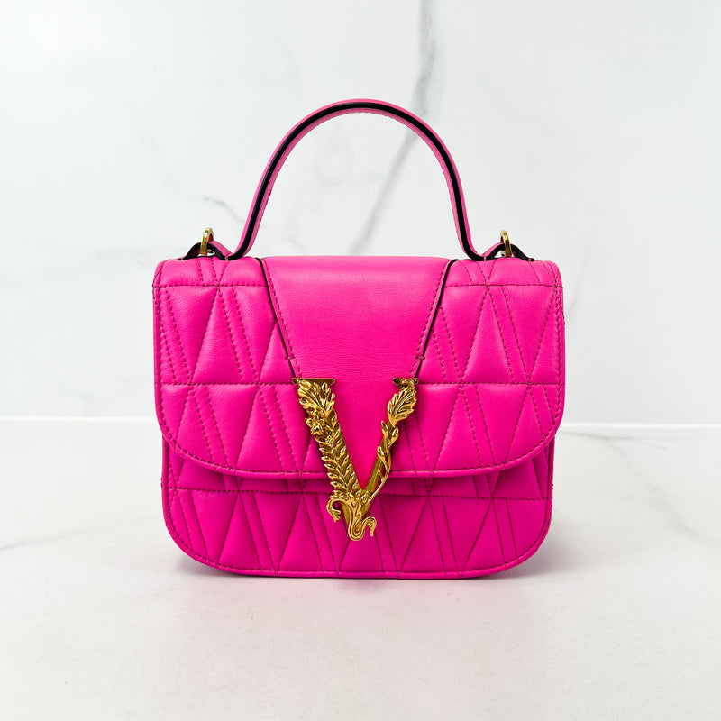 Versace Pink Virtus Quilted Top Handle Bag with GHW