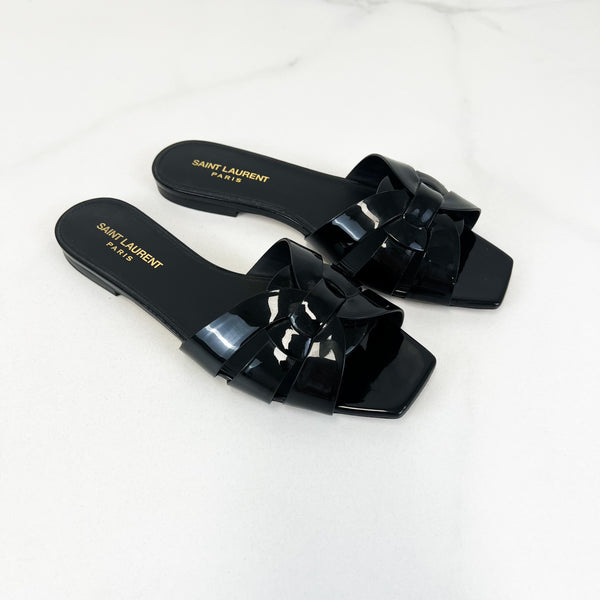 Saint Laurent Black Patent Tribute Flat Mules Size 38