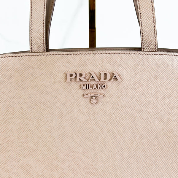 Prada Beige Milano Shoulder Tote Bag Saffiano Leather