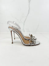 Aquazzura 105 Plexi Crystal Bow Slingback Heeled Sandals Size 39.5