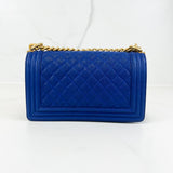 Chanel Blue Old Medium Caviar Boy Bag with Antique Gold Hardware