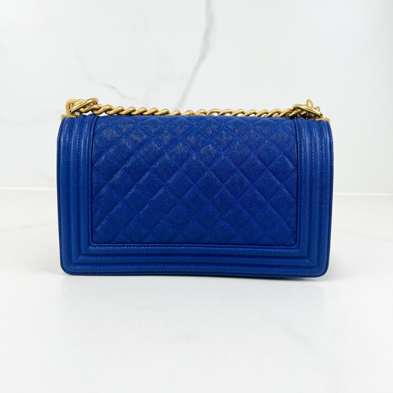 Chanel Blue Old Medium Caviar Boy Bag with Antique Gold Hardware