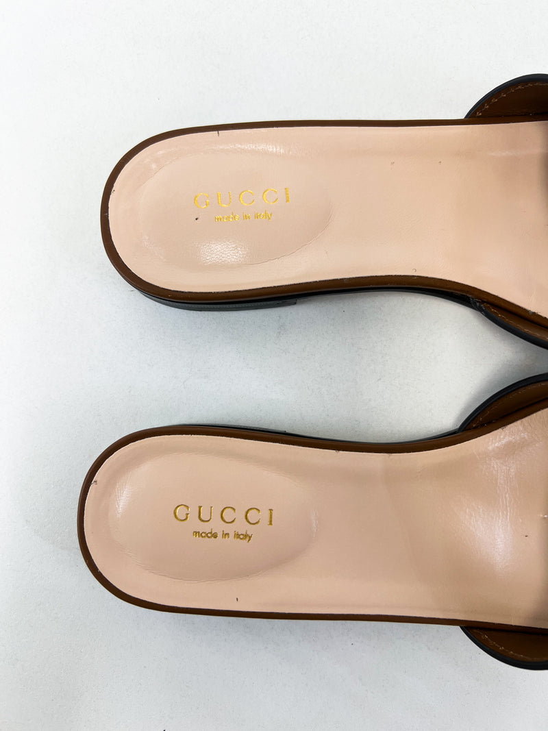 Gucci Tan Interlocking G Slides Size 37