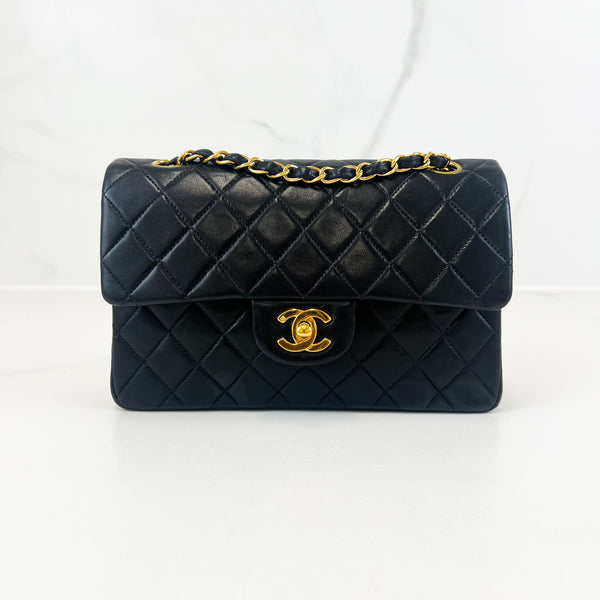 Chanel CC Small Vintage Lambskin Black Classic Double Flap Shoulder Bag