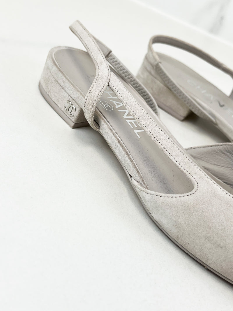 Chanel Grey Flat Slingback Size 38.5C