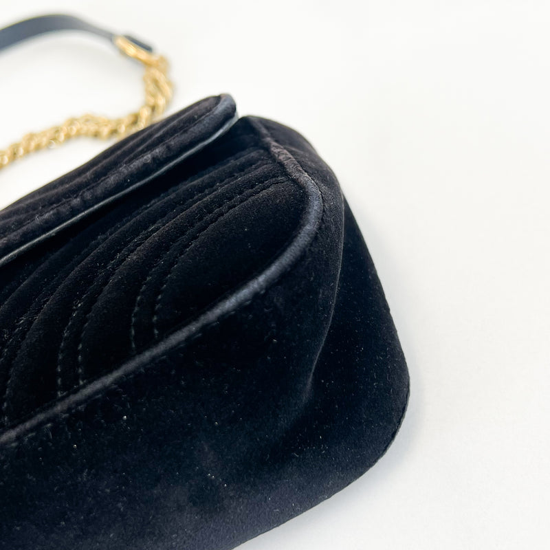 Gucci GG Marmont Matelasse Mini Black Velvet Flap Shoulder Bag