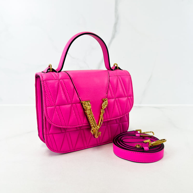 Versace Pink Virtus Quilted Top Handle Bag with GHW