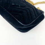 Gucci GG Marmont Matelasse Mini Black Velvet Flap Shoulder Bag