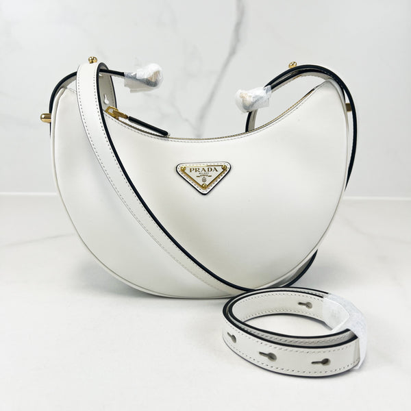 Prada White Arqué Small Leather Shoulder Bag