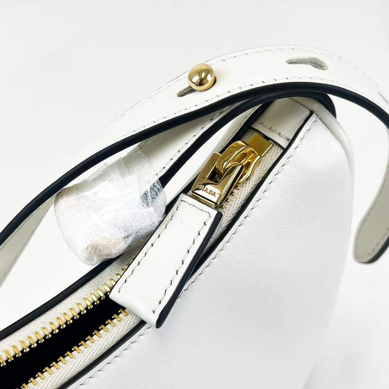 Prada White Arqué Small Leather Shoulder Bag