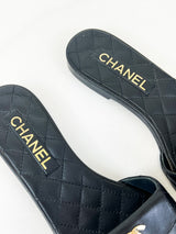 Chanel Black Quilted Leather Slides Size 39