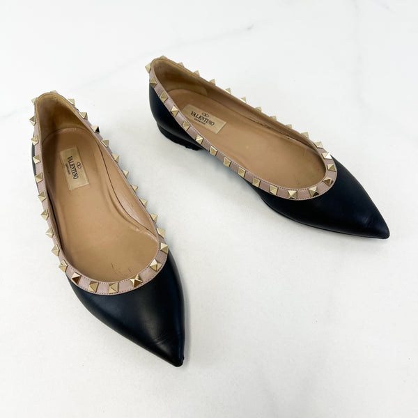 Valentino Garavani Rockstud Black Ballet Flat Size 38.5