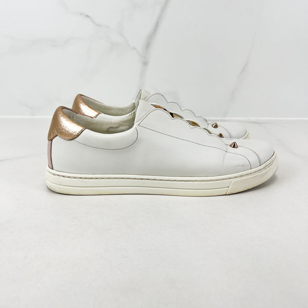 Fendi White Leather Logo Slip On Sneaker Size 37