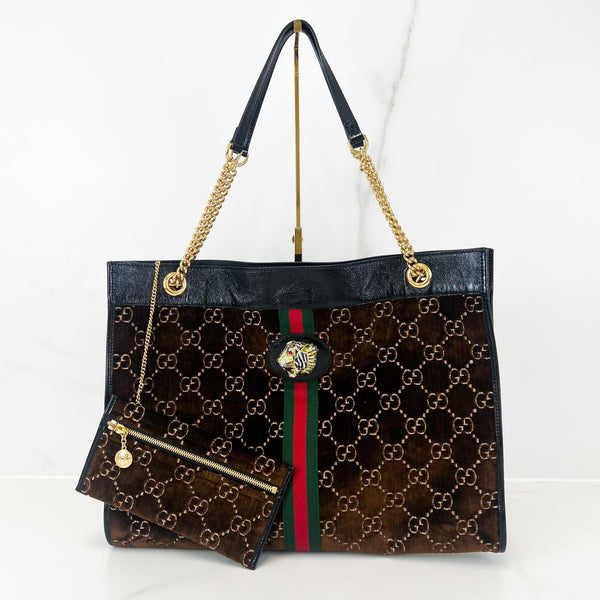 Gucci Rajah Large Brown Velvet Tote