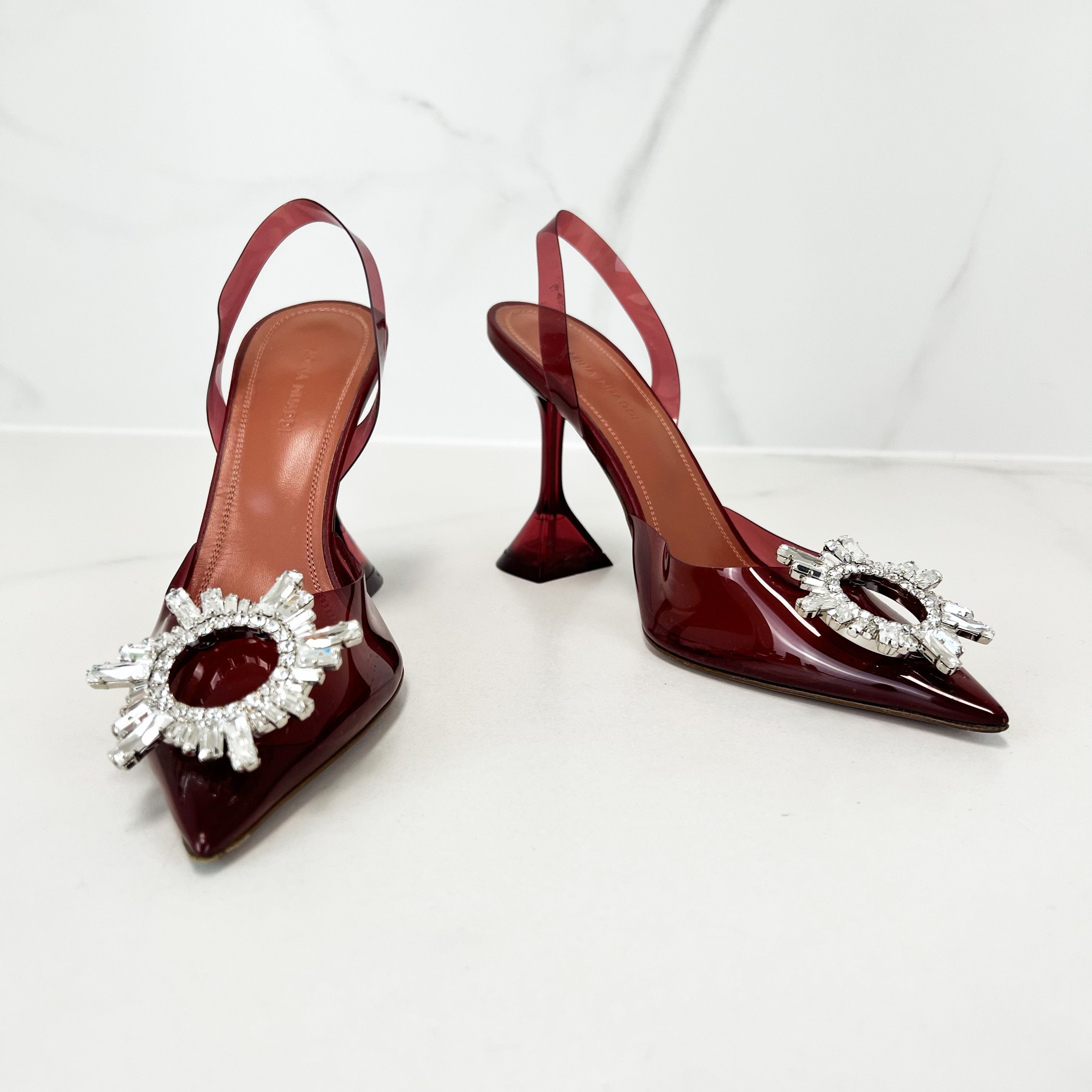 Amina Muaddi Burgundy PVC Begum Glass Slingback Pumps Size 37 ...