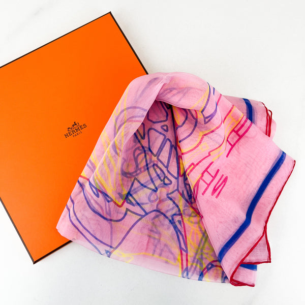 Hermes Caleche Pink Silk Scarf