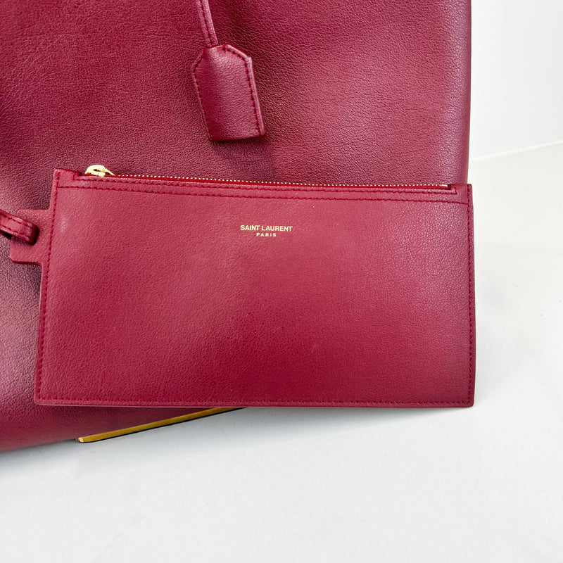 Saint Laurent E W Shopper Tote in Burgundy Supple Leather