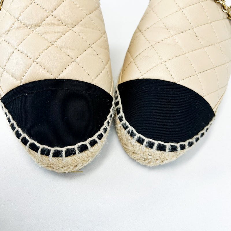 Chanel Nude Gold Chain Quilted Mules Size 38
